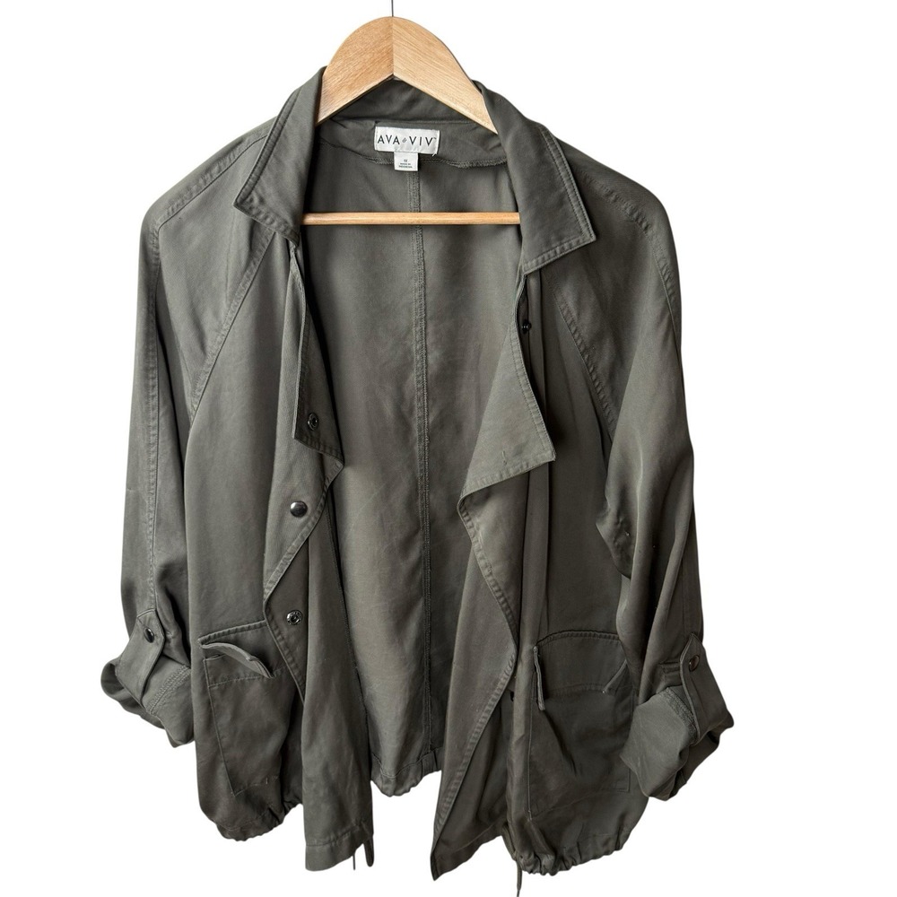 Ava & Viv Womens Utility Drape Jacket Size 1X Olive Lightweight Soft Utility‎